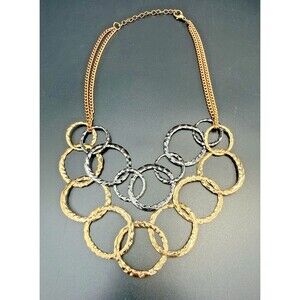 Vintage Gold Over Silver Hammered Circle Necklace 16"